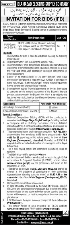 Islamabad Electric Supply Islamabad Tender Notice